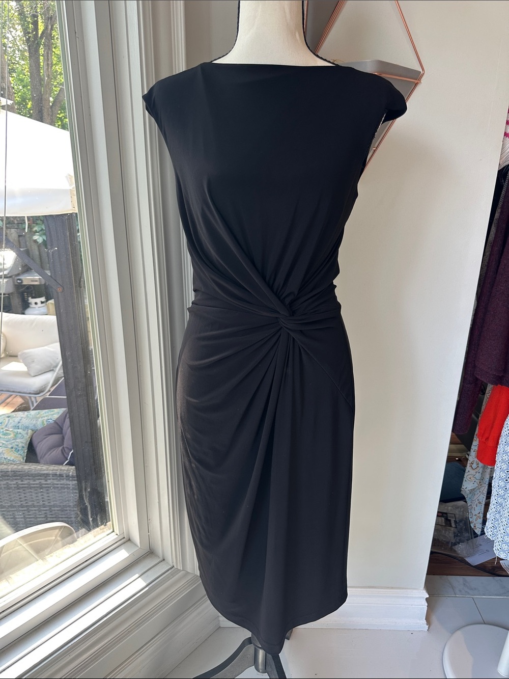 RALPH LAUREN Elegant Classic Black Knot-Front Cap Sleeve Sheath Dress Size 8